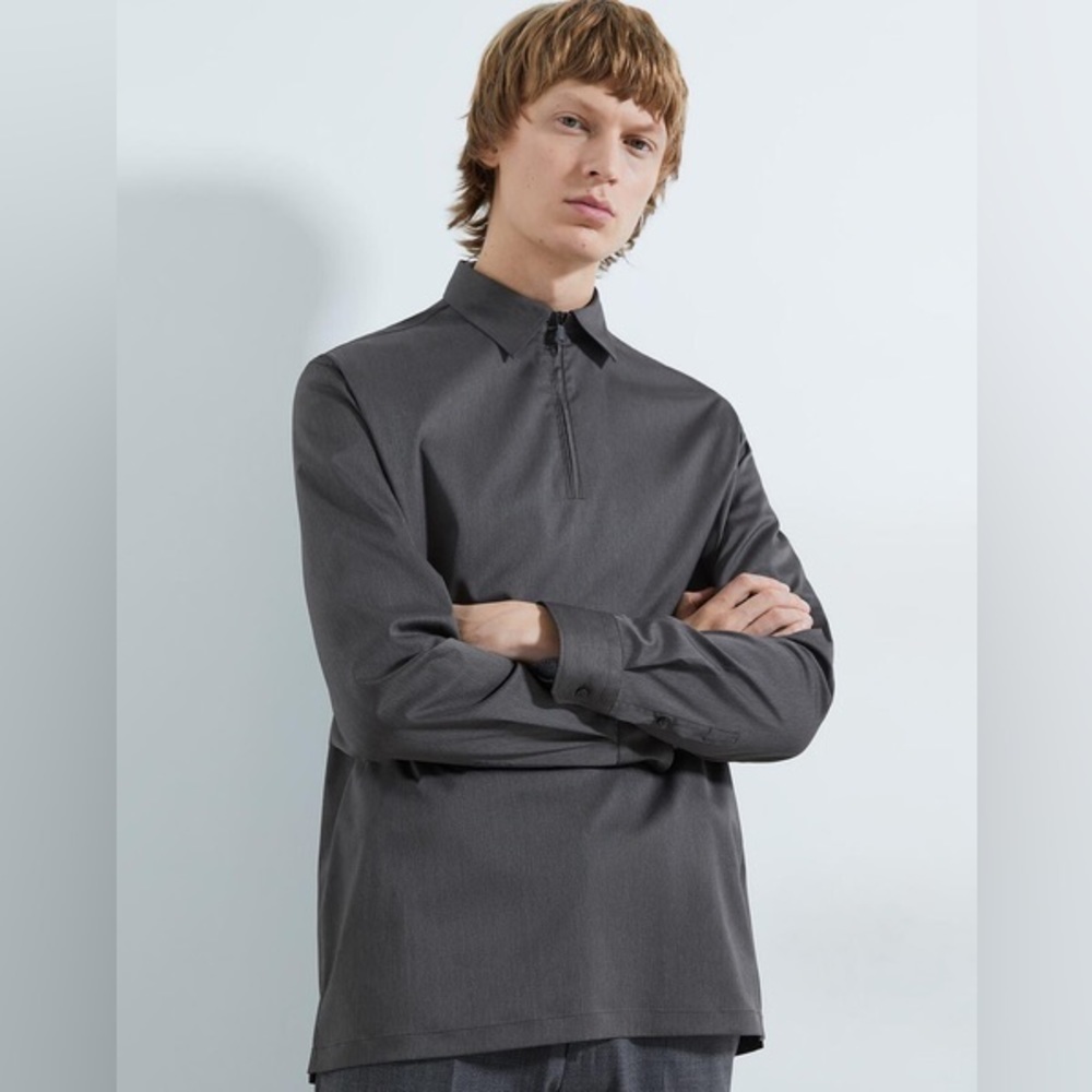 Zara Regular Fit Long Sleeve Pullover 1/4 Zip Grey Shirt, size S